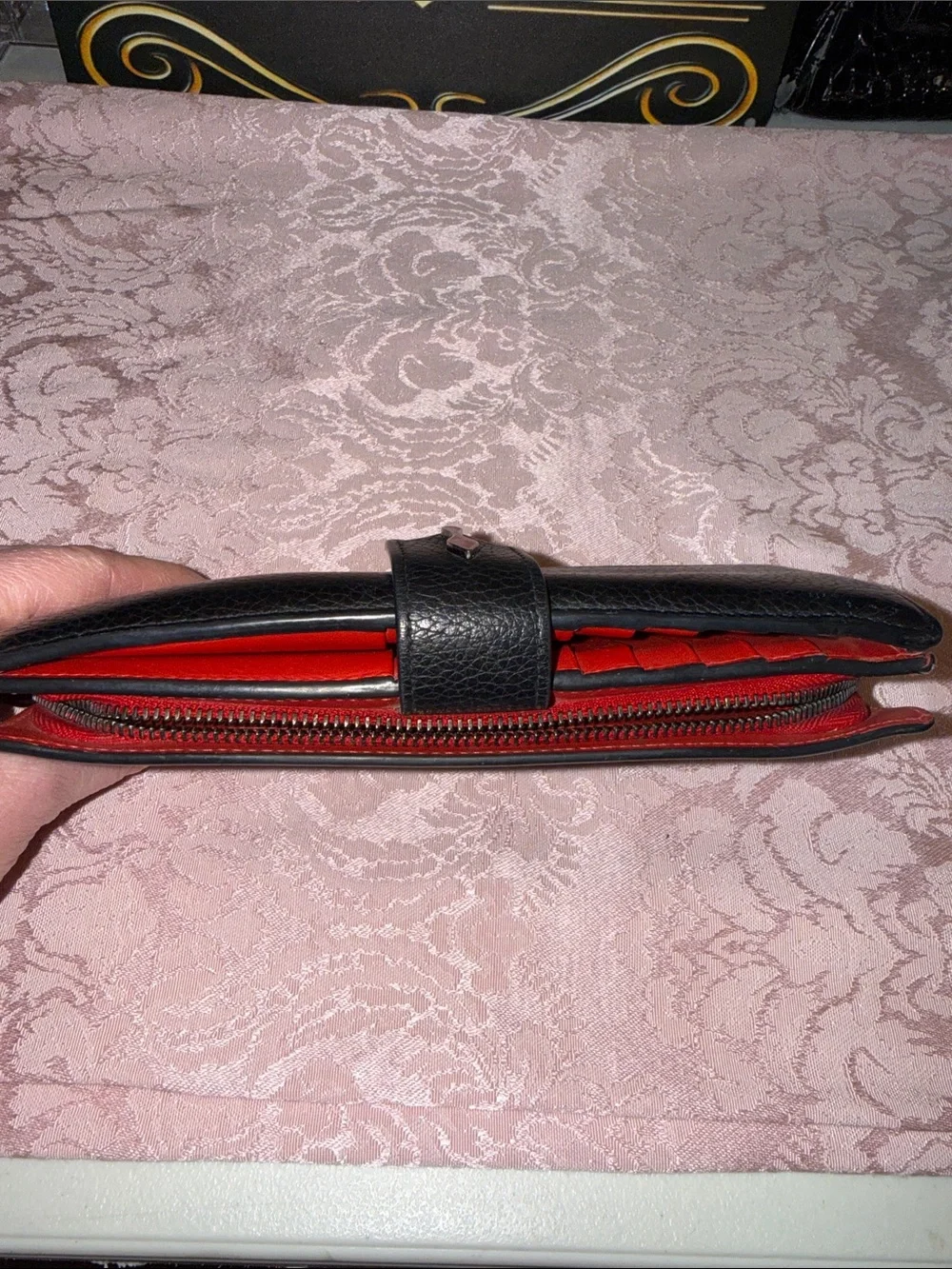 Christian Louboutin Black Leather Long Wallet with Red Logo Accent